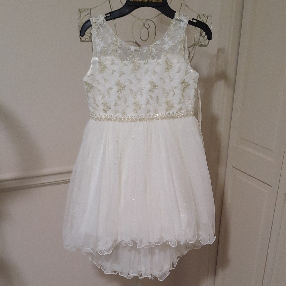 American Princess White and Gold Formal Dress
